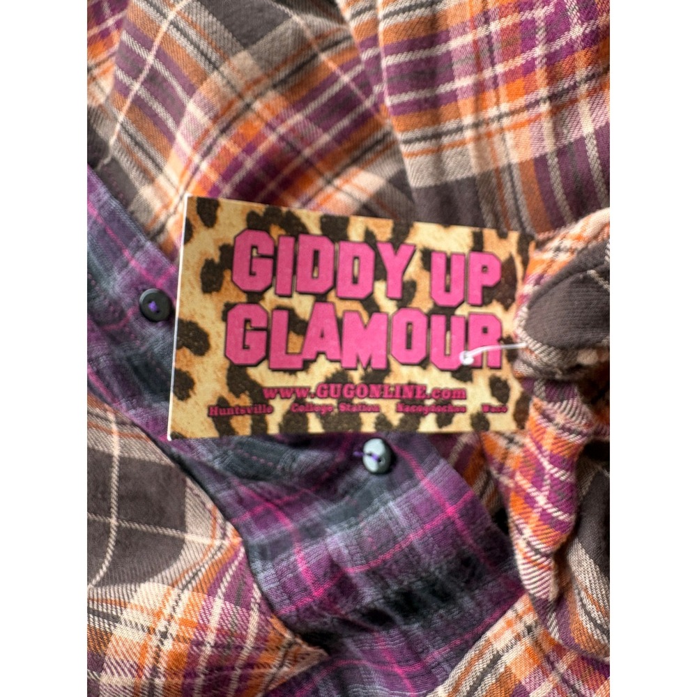 Giddy Up Glamour Womens XL Plaid Patchwork Tunic Top Orange Purple Boho NWT - Picture 4 of 9